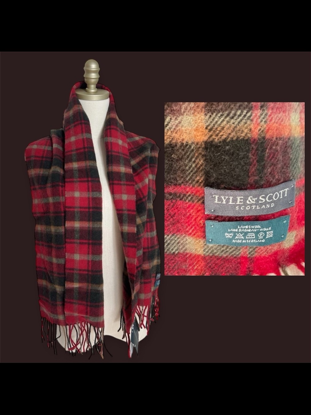 NWT Lyle & Scott Scotland Plaid Scarf Lambswool 53”x12” Soft Warm